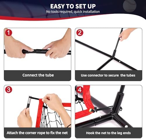 BAGAIL 7x7 ft Baseball & Softball Practice Net with Bow Frame for Batting, Hitting, Pitching, Portable Baseball Throwing Net with 2 Strike Zone Batting Tee, Carry Bag, Great for All Levels