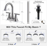 Bathroom Faucets for Sink 3 Hole, Hurran 4 inch Brushed Grey Bathroom Sink Faucet with Pop-up Drain and Supply Hoses, Stainless Steel Lead-Free Centerset Touch On Faucets for Vanity RV