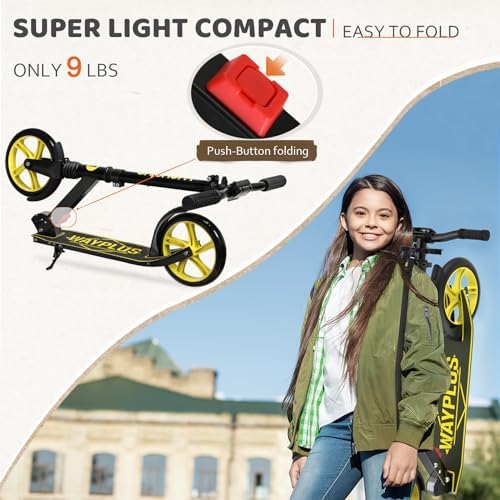 Kick Scooter for Ages 6+,Kid, Teens & Adults. Max Load 240 LBS. Foldable, Lightweight, 8IN Big Wheels for Kids, Teen and Adults, 4 Adjustable Levels. Bearing ABEC9