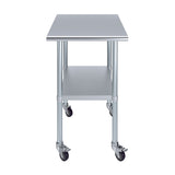 AmGood 30 in. x 24 in. Stainless Steel Work Table with Wheels | Metal Kitchen Food Prep Table | NSF