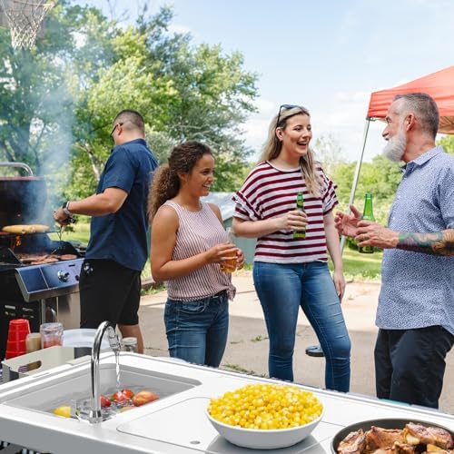 Fish Cleaning Table with Sink 42.6" Width Portable Folding Camping Table with Measure Mark|Outdoor Fish Cleaning Station with Grid Rack&Fish Cleaning Kit for Picnic, Patio