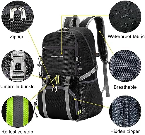 WEREWOLVES 20/35L Lightweight Hiking Backpack, Ultralight Water Resistant Packable Daypack for Women Men