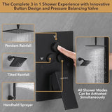VANFOXLE Shower Faucet Set Matte Black Shower System,Push Button Diverter Shower Faucet with 2 in 1 Handheld,Ceiling Mount 10 Inch Shower Head with 6 Inch Wall Mount Shower Head