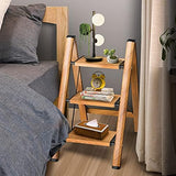 3 Step Ladder, Folding Step Stool with Anti-Slip Wide Sturdy Pedal and Handgrip, Multi-Use for Home and Kitchen Use, Space Saving-Woodgrain(300 lbs Capacity)