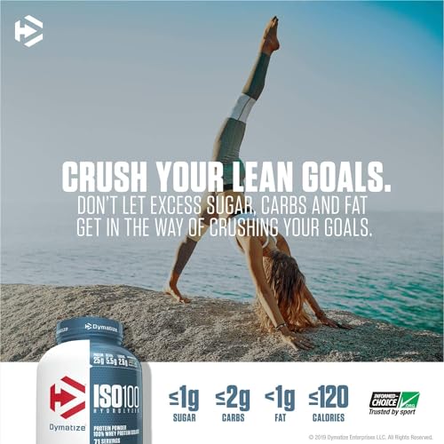 Dymatize ISO100 Whey Protein Powder Isolate, Chocolate Peanut Butter, 25g of Protein, 5 Pound, 5.5g BCAAs, Less Than 120 Cal., Gluten Free, 1g Fat, 1g Sugar, 2g Carb (71 Servings)