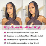 AISI Bob Headband Wig Human Hair Short Straight Headband Wigs Remy Hair Easy Wear and Go Glueless Wigs Bob Headband Wigs for Women Black Color(150% Density 12Inch)