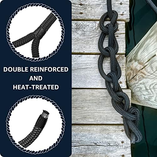 Dock Lines: 5/8" x 50' Double Braided Nylon Boat Dock Lines - Premium Boat Ropes for Secure Docking with 16" Loop - Marine Grade Boat Rope/Dock Line - Sturdy Dock Lines for Boats - 2 Pack