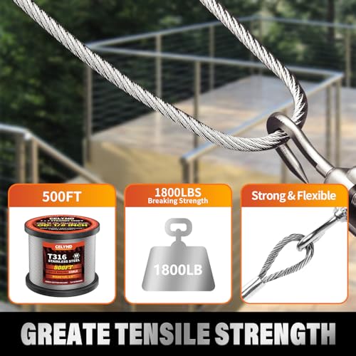 Stainless Steel Cable for Railing - 500FT 1/8" T316 Wire Rope Cable for Deck Railings System Kit