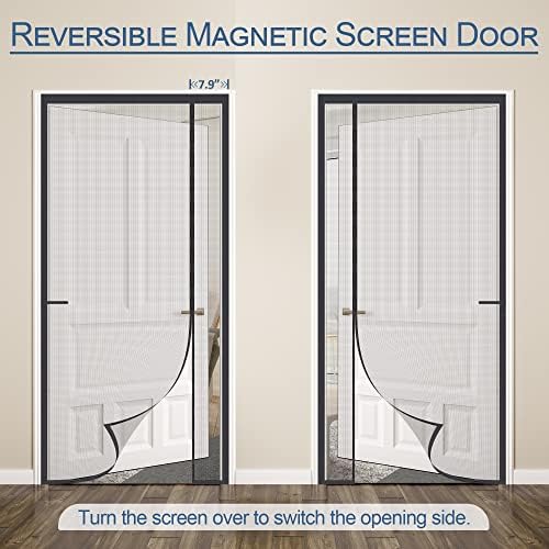 Upgraded Magnetic Screen Door Thicker 255g/㎡ Reinforced Mesh,Reversible Left Right Side Opening,Fit Door Size 38 x 82 Inch,Retractable Door Screen Magnetic Closure,Door Curtain for Single Front Door