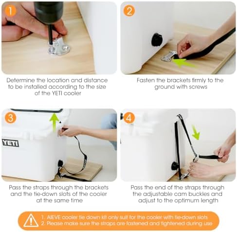Aieve Cooler Tie Down Straps Kit - Ice Chest Lock Bracket - Cooler Accessories Secure for YETI Cooler RTIC Coolers