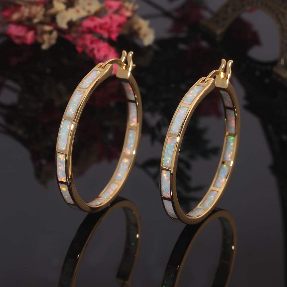 CiNily Big Gold Hoop Earrings Womens Opal Hoop Earrings 14K Gold Plated