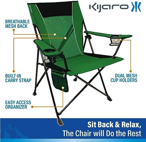 Kijaro Dual Lock Portable Camping Chairs - Enjoy the Outdoors with a Versatile Folding Chair, Sports Chair, Outdoor Chair & Lawn Chair - Dual Lock Feature Locks Position – Jasper Green