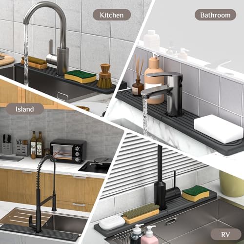 Faucet Mat for Kitchen Sink - Super Absorbent Diatomite Fast Drying Stone, Quick Drying Splash Guard,Prevents Moisture Buildup Sink, Durable Protector for Kitchen,Bathroom Counter