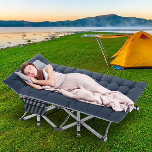 DoCred Folding Camping Cot with Mattress, 2 Pack Heavy Duty Folding Cot for Adults, Portable Sleeping Cot Bed Adults Outdoor Bed with Carry Bag, Travel Camp Cots