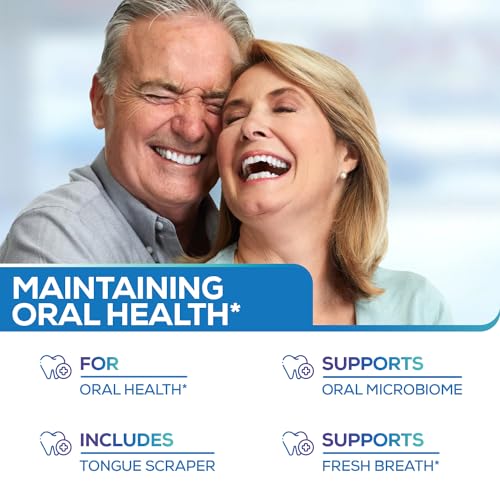 Oral Probiotics & Tongue Scraper for Bad Breath Support, Oral Health Maintenance, Fresh Breath Aid - 6 Probiotic Strains W/BLIS M18 - Supportive Oral Probiotic - 60 Chewable Tablets - Mint Flavored
