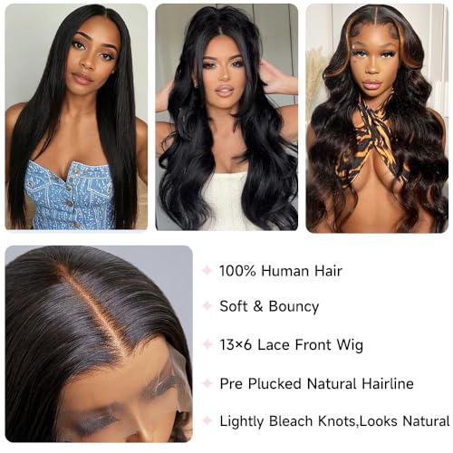 Jamoro 13x6 Lace Front Wigs Human Hair 200% Density 28 Inch Body Wave Lace Front Wigs Human Hair Pre Plucked Real Human Hair Wig with Baby Hair Glueless Wigs Human Hair Lace Front Wigs