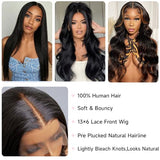 Jamoro 13x6 Lace Front Wigs Human Hair 200% Density 28 Inch Body Wave Lace Front Wigs Human Hair Pre Plucked Real Human Hair Wig with Baby Hair Glueless Wigs Human Hair Lace Front Wigs