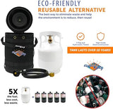 Flame King Gas Hauler Kit - Insulated Protective Carry Case, 5LB Propane Tank and Adapter Hose for Camping and Outdoor Adventures, Black/White