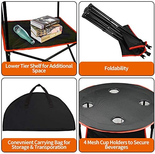 Camping Table Portable Folding Camping Side Table for Outdoor Picnic, Beach, Games, Camp, & Patio Tables Folding with 4 Cup Holders & Carry Case for Travel & Storage, Premium 600D Canvas& Steel Frame