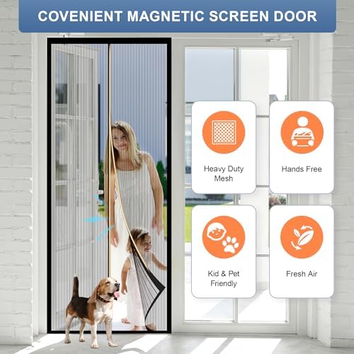 Magnetic Screen Door Fits Door Size 36" x 80", Actual Screen Size 38" x 81", Screen Door Mesh,Door Screen Magnetic Closure for Patio Door Enjoy Air Fresh-Black