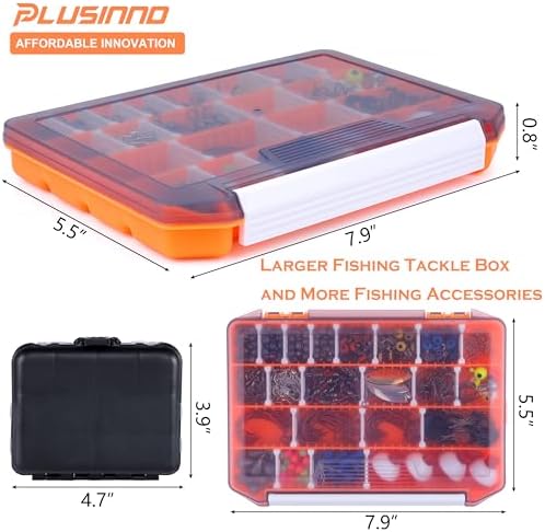 PLUSINNO Fishing Lures Baits Tackle Including Crankbaits, Spinnerbaits, Plastic Worms, Jigs, Topwater Lures, Tackle Box and More Fishing Gear Lures Kit Set, 102/302Pcs Fishing Lure Tackle