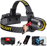 Led Headlamp Rechargeable, Super Bright HeadLamps 60H Long Battery Life with Sensor, Zoomable Head lamp with 12 Modes, IPX7 Waterproof, 120°Adjustable Headlight for Forehead, Working, Camping, Hiking