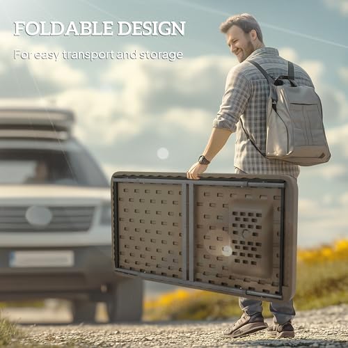 Outsunny Folding Fish Cleaning Table with Sink, Portable Camping Sink Station with Faucet, Drainage Hose, Sprayer and Grid Rack, Outdoor Fillet Table for Picnic Beach Patio, Tan