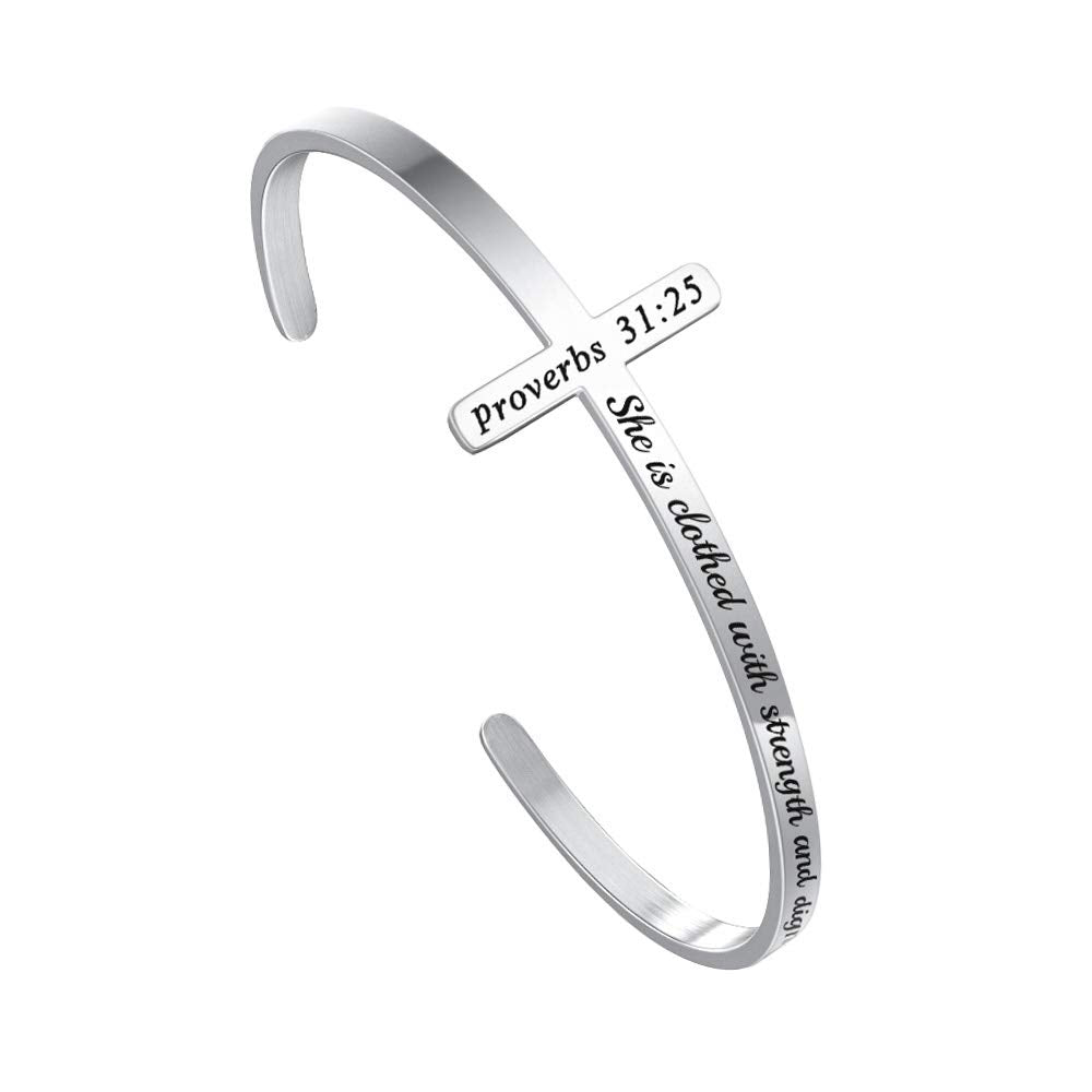 M MOOHAM Silver Cross Bracelet, Christian Gifts for Women
