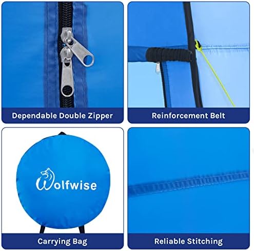 WolfWise Portable Pop Up Privacy Shower Tent, Spacious Changing Room, Dressing Room, Sun Sunshade Canopy Outdoor Rain Shelter, Backpack Privacy Shelters for Camping, Hiking, Beach, Toilet, Blue