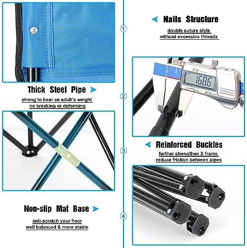 HaSteeL Foldable Camping Chair Set of 2, Folding Camp Chairs & Carrying Bags for Adults, Portable for Lawn, Outdoors, Fishing, Hiking, Travel, Picnic, Beach, Oversized & Supports 275lbs (Blue)