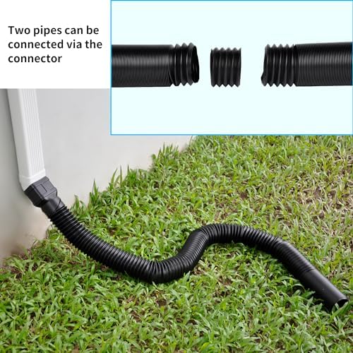 7ft Long Gutter Downspout Extensions, 3" Gutter Downspout Extender Pipe for 2"×3" Downspout and 3"×4" Downspout, Flexible Pipe Stretched Length 7ft, Black,2-Pack