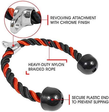 Yes4All Deluxe Tricep Rope Cable Attachment, 27 & 36 inch with 4 Colors, Exercise Machine Attachments Pulley System Gym Pull Down Rope with Carabiner