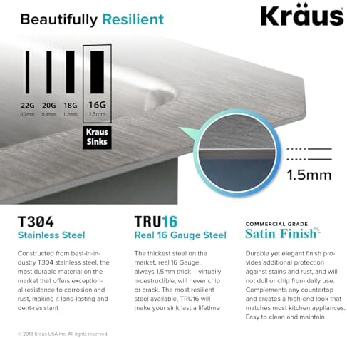 KRAUS Standard PRO 23-Inch 16 Gauge Undermount Single Bowl Stainless Steel Kitchen Sink, KHU101-23