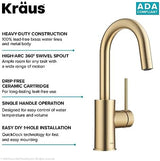 KRAUS Oletto Single Handle Kitchen Bar Faucet with QuickDock Top Mount Installation Assembly in Spot Free Antique Champagne Bronze, KPF-2600SFACB