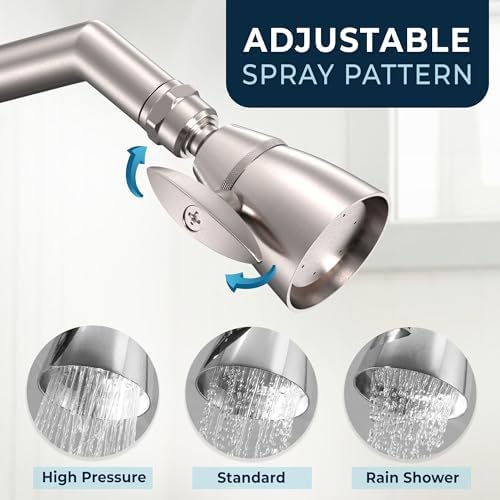 HammerHead Showers® ALL METAL 2 Inch High Pressure Shower Heads - BRUSHED NICKEL – 2.5 GPM Shower Heads High Pressure - High Flow Shower Head with ADJUSTABLE SPRAY PATTERN - Fixed Shower Head