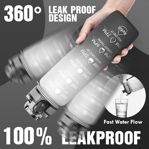 OLDLEY Water Bottle, 32oz Motivational Sports Water Bottle with Time Marker - Times to Drink - Tritan, BPA Free, Wide Mouth Leakproof, Tai Chi (1 Bottle)