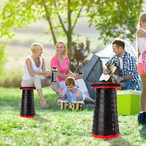 Upgraded Foldable Stool Thickened Set of 2, Portable Collapsible Stool Retractable Stool, Foldable Portable Collapsible Chair for Fishing, Hiking Tours, BBQ, Parties, Outdoor Activities (Red)
