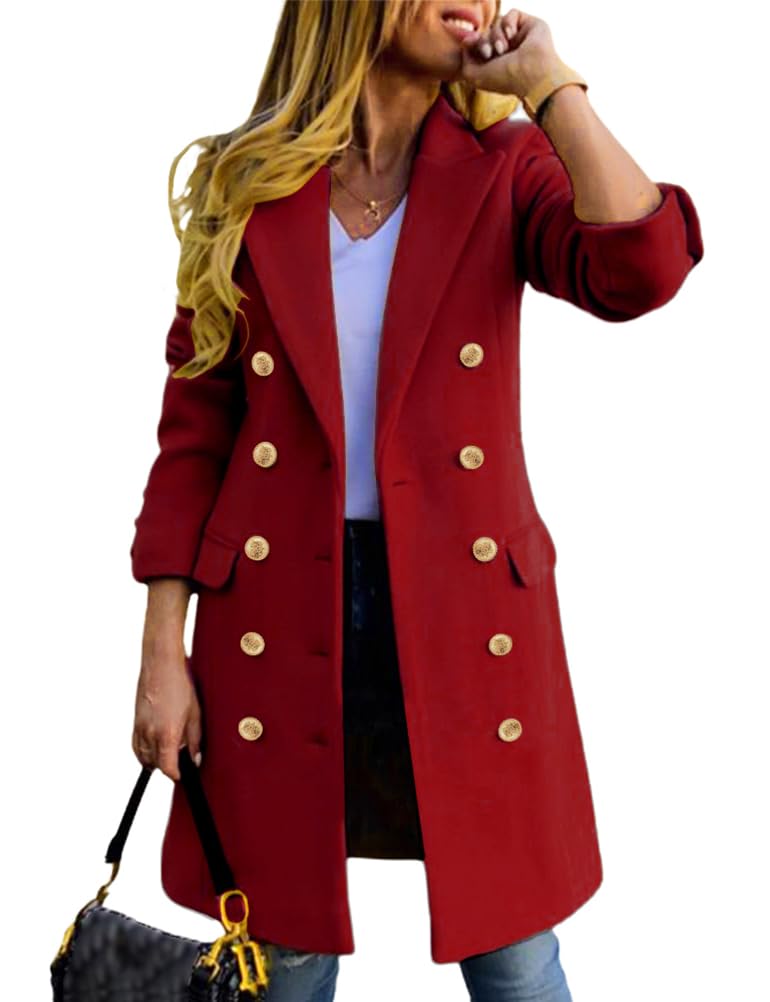 IDEALSANXUN Christmas Outfits for Women Fall Fashion Winter Clothes Wool Coats Trench Coat Peacoat, Maple Red, M