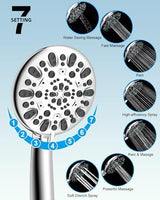 Hibbent 12'' All Metal Shower Head, High Pressure Rainfall Shower Head, Handheld Showerhead Combo, 12'' Adjustable Curved Shower Extension Arm, 7-Spray, 71'' Hose, Adhesive Showerhead Holder, Chrome