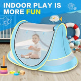Baby Beach Tent with Baby Hat, Pop Up Toddler Travel Tent with Sun Hat for Boys or Girls, Sun Shade for Toddler Camping, Infant Portable Sun Shade, Summer Beach Baby (Blue Baby Tent with Hat)