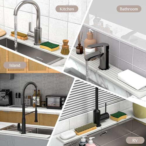 Faucet Mat for Kitchen Sink - Super Absorbent Diatomite Fast Drying Stone, Quick Drying Splash Guard,Prevents Moisture Buildup Sink, Durable Protector for Kitchen,Bathroom Counter