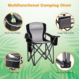 2PCS Folding Camping Chair Portable Outdoor Heavy Duty Padded Chairs Lawn Chair with Cup Holder, Storage Pocket and Cooler Bag, Supports 450LBS Black