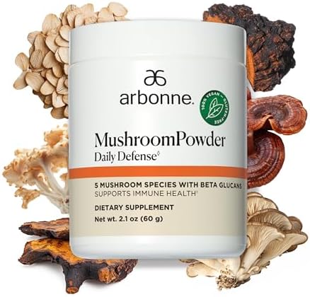Arbonne Mushroom Powder Daily Defense - Daily Mushroom Supplement Powder Superblend That Supports Immune and Cognitive Health, 100% Organic Mushrooms, 2.1 oz