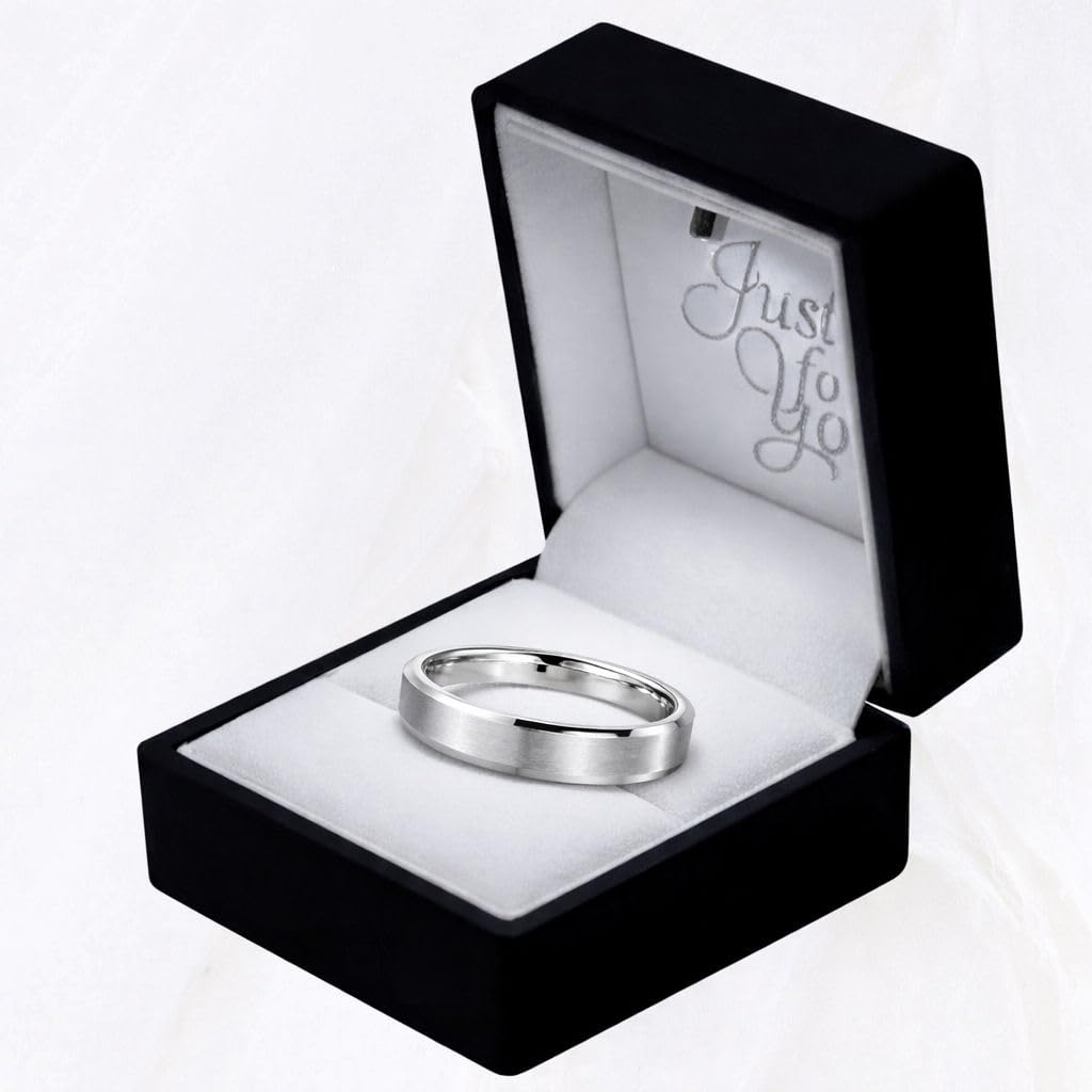 Personalized Men’s Silver Ring – Custom Engraved Wedding Band with Beveled Edge – Free Engraving in Any Language - Ships from USA