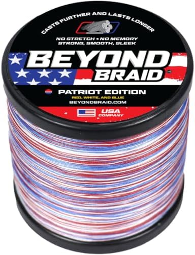 Beyond Braid Braided Fishing Line -Super Strong - Abrasion Resistant - No Stretch -Blue Camo, Moss Camo, White, Green, Pink, Blue, 4 Strand 8 Strand