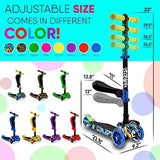 Hurtle 3-Wheeled Scooter for Kids - Wheel LED Lights, Adjustable Lean-to-Steer Handlebar, and Foldable Seat - Sit or Stand Ride with Brake for Boys and Girls Ages 1-14 Years Old