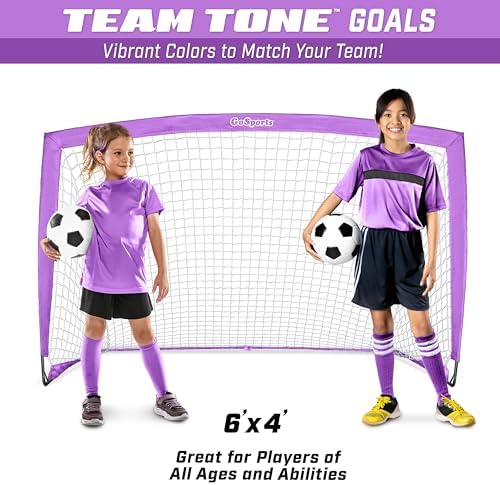 GoSports Portable Soccer Goals for Kids - 13 Color Options - Choose 4 x 3 ft or 6 x 4 ft - Team Tone Pop Up Nets for Backyard