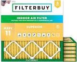 Filterbuy 25x25x1 Air Filter MERV 11 Allergen Defense (6-Pack), Pleated HVAC AC Furnace Air Filters Replacement (Actual Size: 24.50 x 24.50 x 0.75 Inches)