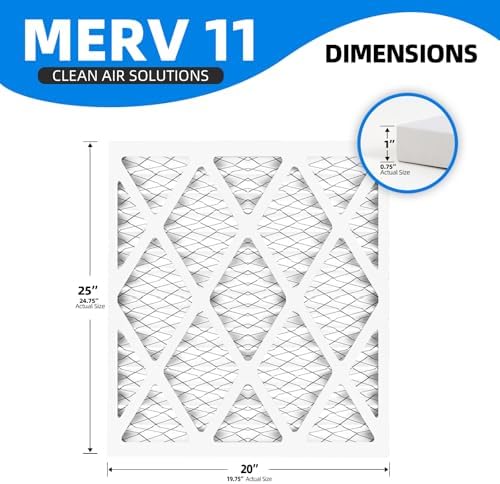 (6 Pack) 20x25x1 Furnace Air Filters, MPR 1200 & FPR 7, MERV 11 Pleated Air Filter (Actual Size: 19 3/4"x 24 3/4" x 3/4")