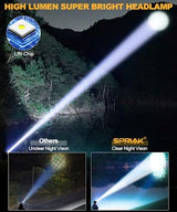 High Lumens LED Headlamp& 100H Using Time, USB Rechargeable Head lamp, 90° Adjustable Widebeam Motion Sensor Head Light with 5 Modes,Zoomable for Camping Running Hiking, Hard Hat Headlamps 1pc